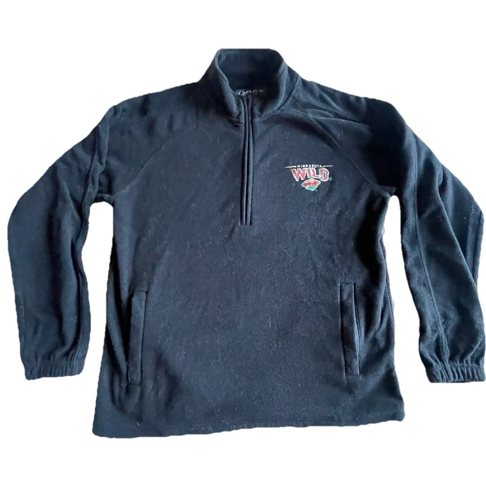 MN Wild 1/4 Zip Black Fleece Pullover Mens M NHL Logo EUC Gear‎ For Sports Vtg